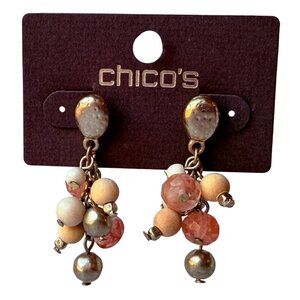 Vtg Y2K‎ Chico’s Pink Neutral Bead Cluster Drop Earrings Silver Modern Style NOS